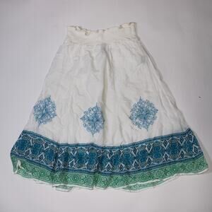 Style & Co. Petite Midi White Skirt With Tropical Vibe Size PS